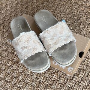 TOMS Gold Metallic Pineapple Slides